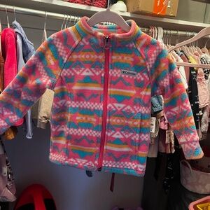 Columbia Pink Teal Yellow Geometric Fleece Jacket